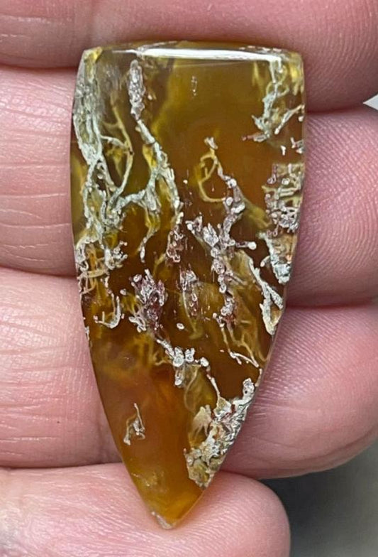 Freeform 37x17mm Natural Lichen Moss Agate Cabochon 12