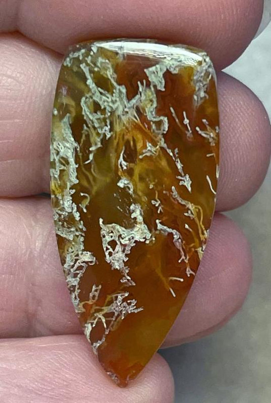 Freeform 37x17mm Natural Lichen Moss Agate Cabochon 16