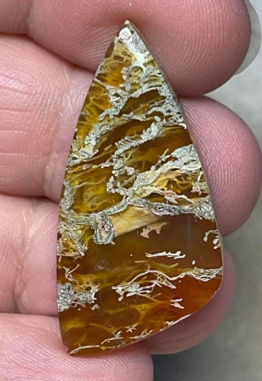 Freeform 37x18mm Natural Lichen Moss Agate Cabochon 22