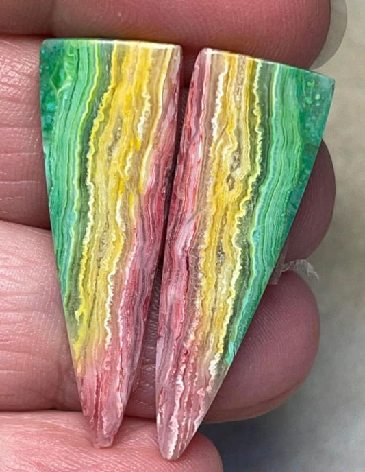 Freeform 36x12mm Colour Enhanced Agate Cabochon Pair 52