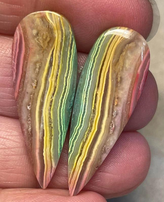 Teardrop 35x12mm Colour Enhanced Agate Cabochon Pair 53