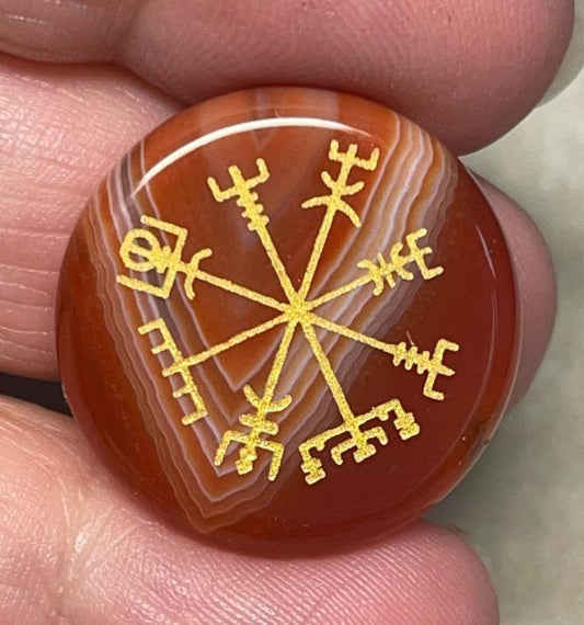 Round 25x25mm Carved Vegvisir Carnelian Cabochon 11