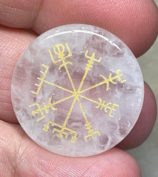Round 25x25mm Carved Vegvisir Quartz Cabochon 01