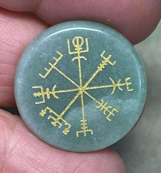 Round 24x24mm Carved Vegvisir Aventurine Cabochon 01
