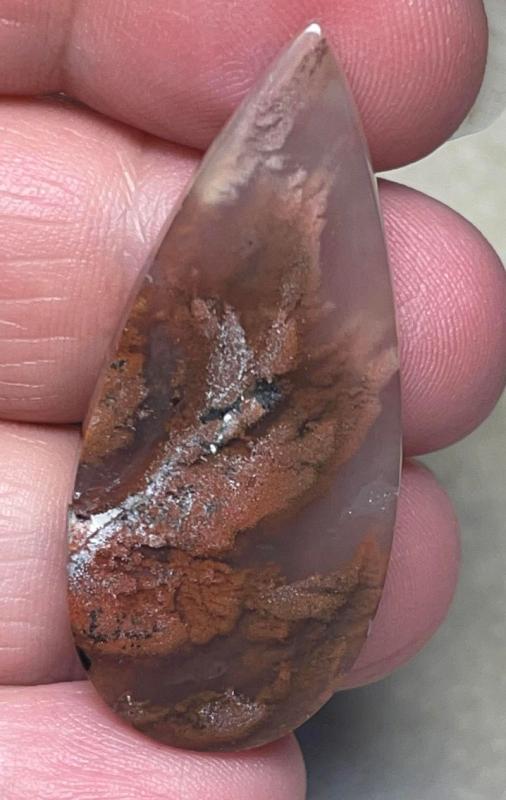 Teardrop 43x19mm Natural Red Plume Agate Cabochon 73