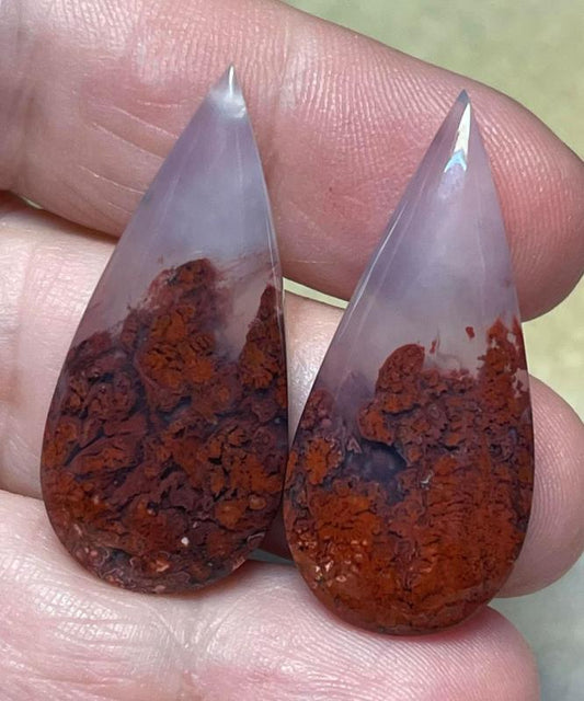 Teardrop 36x16mm Red Moss Agate Cabochon Pair 10