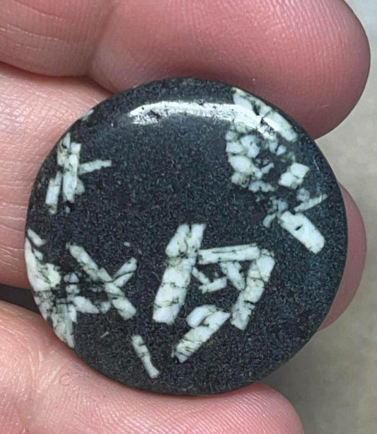 Round 28x28mm Chinese Writing Stone Cabochon 07