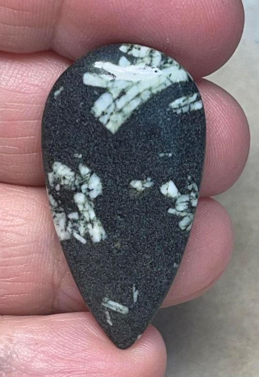 Teardrop 39x20mm Chinese Writing Stone Cabochon 11
