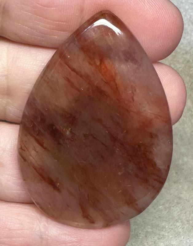 Teardrop 49x34mm Hematoid Fire Quartz Cabochon 49