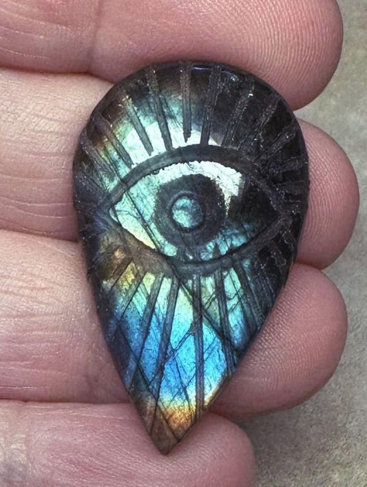 Teardrop 35x21mm Evil Eye Carved Labradorite Cabochon 08