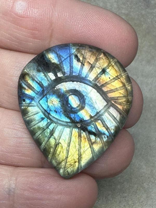 Teardrop 35x29mm Evil Eye Carved Labradorite Cabochon 10