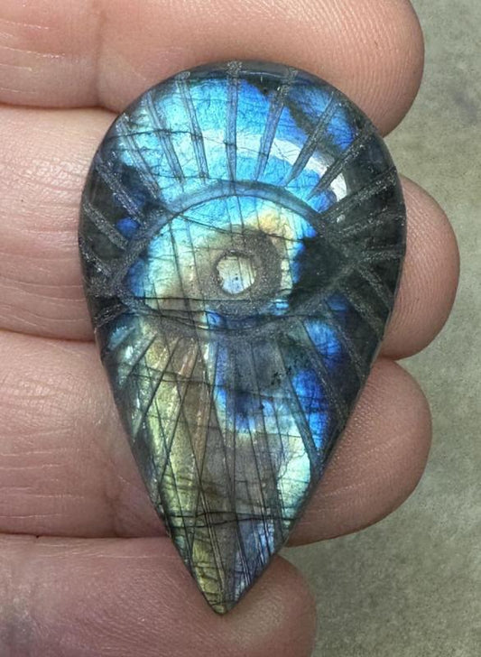 Teardrop 40x23mm Evil Eye Carved Labradorite Cabochon 18