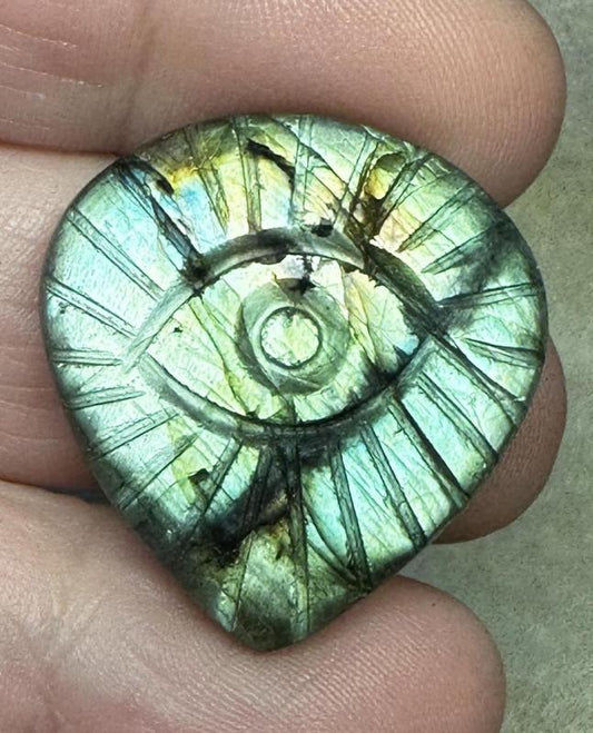 Teardrop 28x26mm Evil Eye Carved Labradorite Cabochon 22