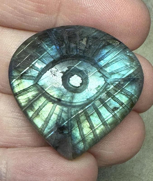 Teardrop 31x32mm Evil Eye Carved Labradorite Cabochon 23