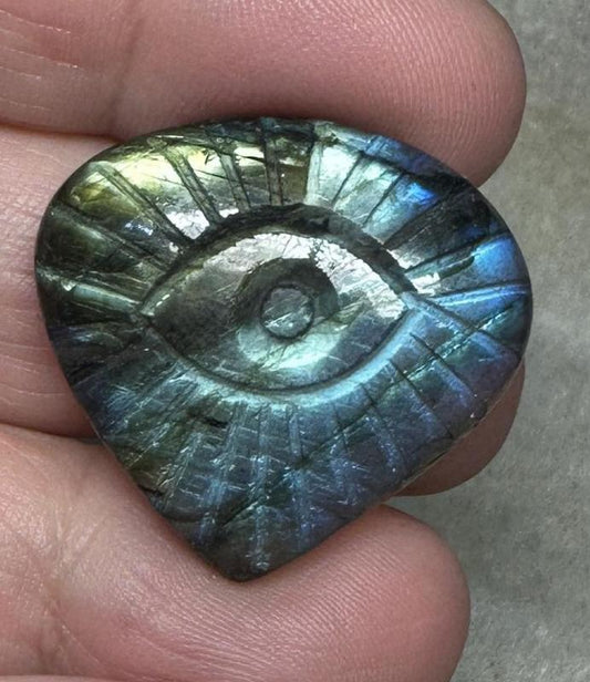 Teardrop 27x28mm Evil Eye Carved Labradorite Cabochon 26