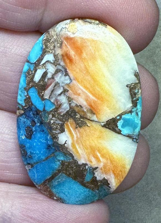 Oval 38x25mm Spiny Oyster Turquoise Cabochon 55