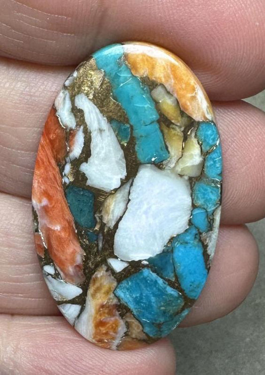 Oval 39x22mm Spiny Oyster Turquoise Cabochon 74