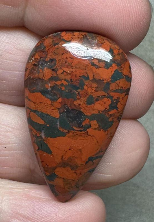 Teardrop 34x20mm Brecciated Red Jasper Cabochon 26
