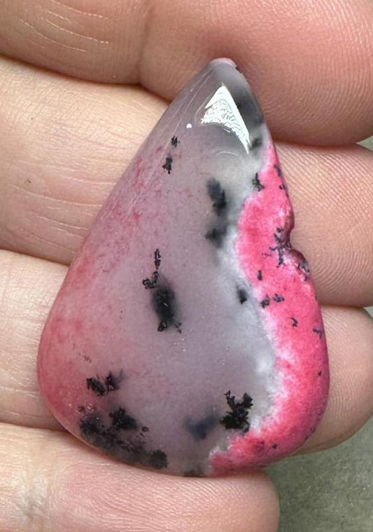 Teardrop 37x26mm Pink Coloured Dendritic Opal Cabochon 57