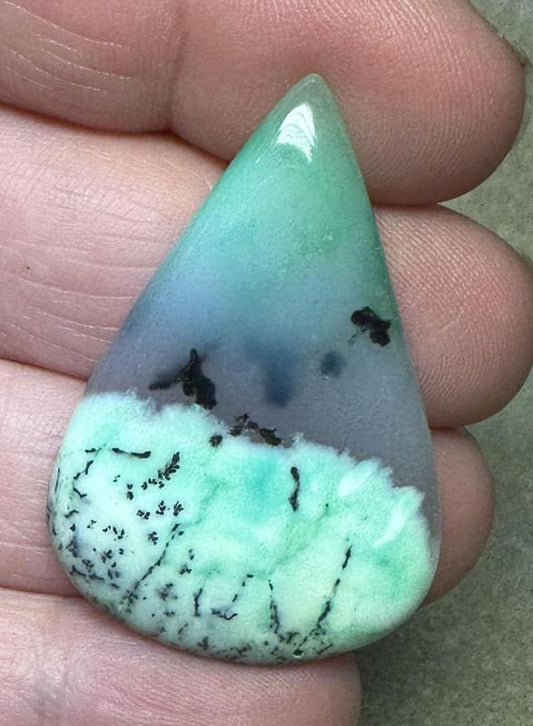 Teardrop 41x27mm Green Coloured Dendritic Opal Cabochon 60