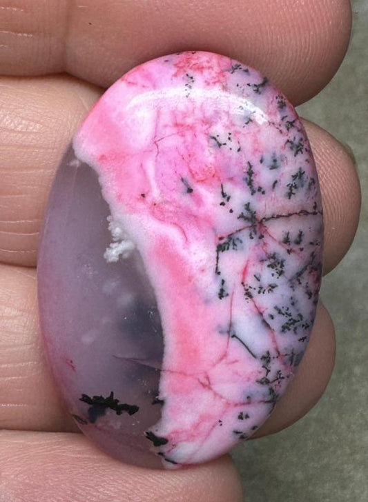 Oval 35x23mm Pink Coloured Dendritic Opal Cabochon 62