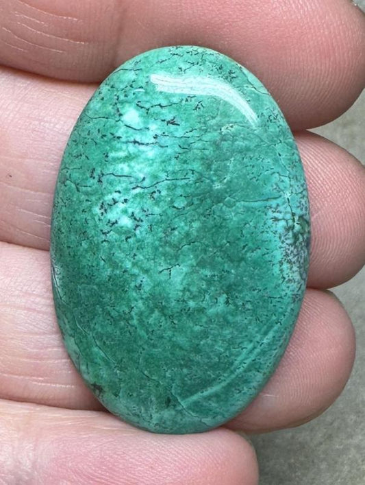 Oval 37x24mm Green Coloured Dendritic Opal Cabochon 63