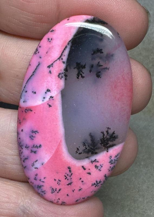 Oval 51x29mm Pink Coloured Dendritic Opal Cabochon 65