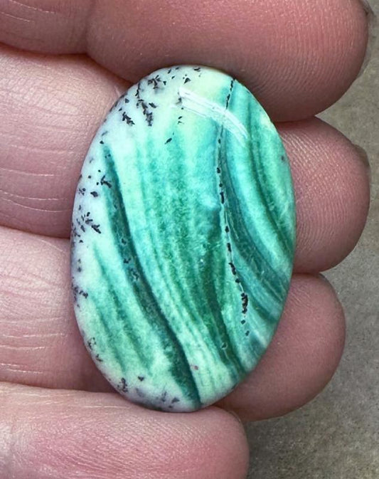 Oval 31x20mm Green Coloured Dendritic Opal Cabochon 71
