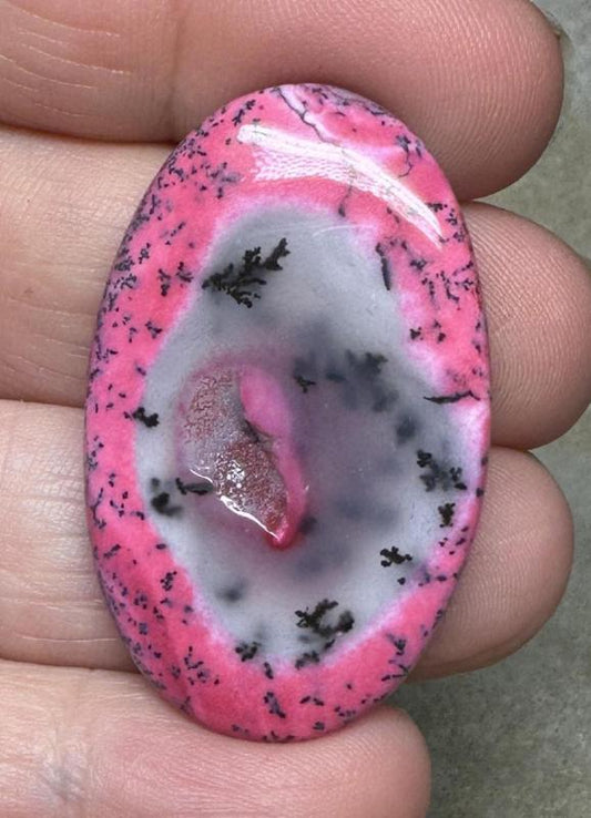 Oval 40x25mm Pink Coloured Dendritic Opal Cabochon 74