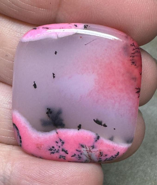 Rectangle 31x28mm Pink Coloured Dendritic Opal Cabochon 78