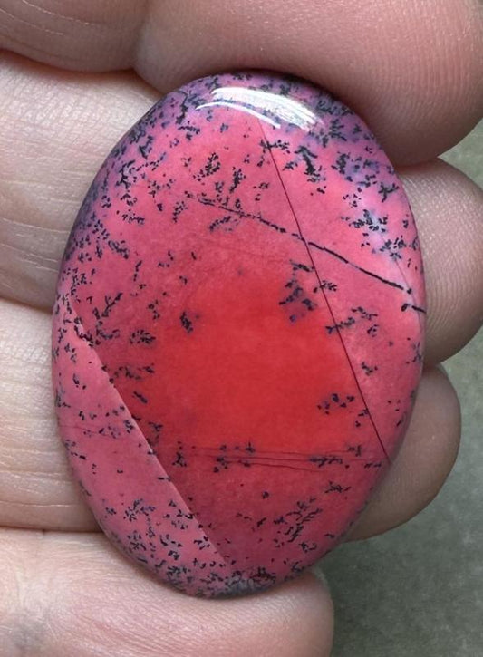 Oval 37x25mm Red Coloured Dendritic Opal Cabochon 80