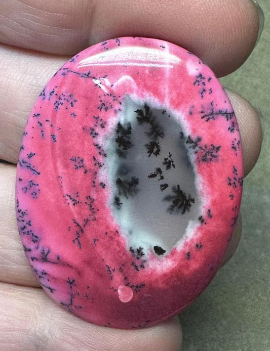 Oval 43x33mm Red Coloured Dendritic Opal Cabochon 83