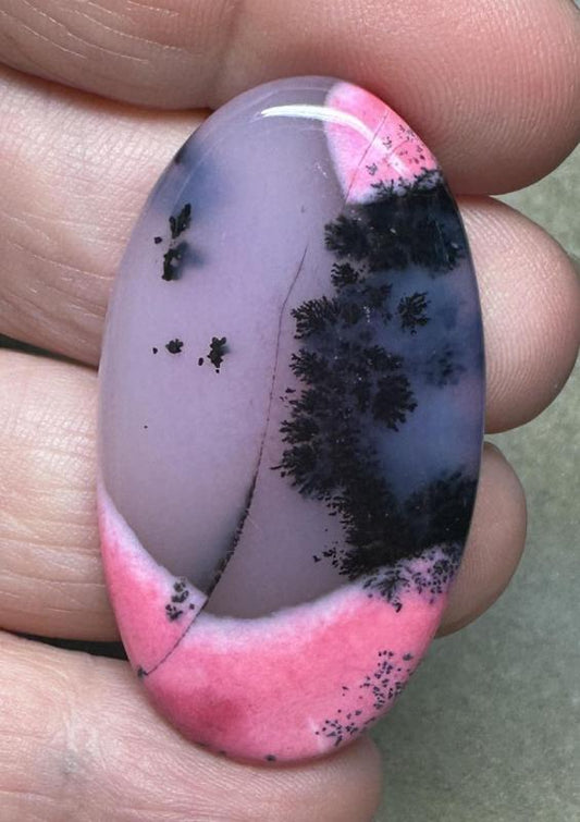 Oval 45x24mm Red Coloured Dendritic Opal Cabochon 85