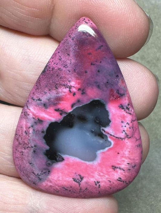 Teardrop 45x32mm Red Coloured Dendritic Opal Cabochon 89