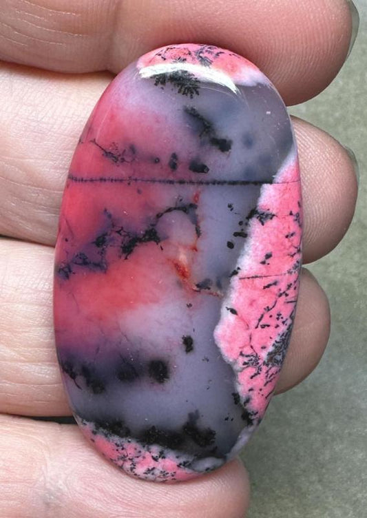 Oval 45x25mm Red Coloured Dendritic Opal Cabochon 90