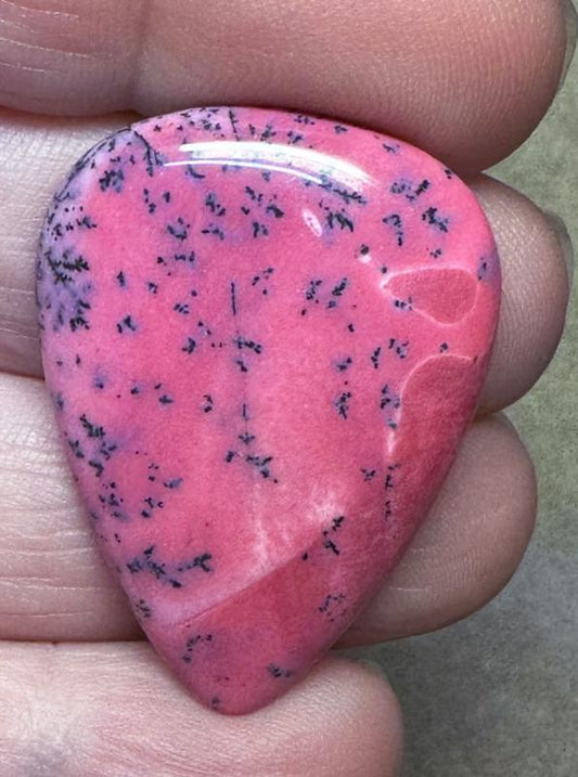 Teardrop 36x26mm Red Coloured Dendritic Opal Cabochon 94
