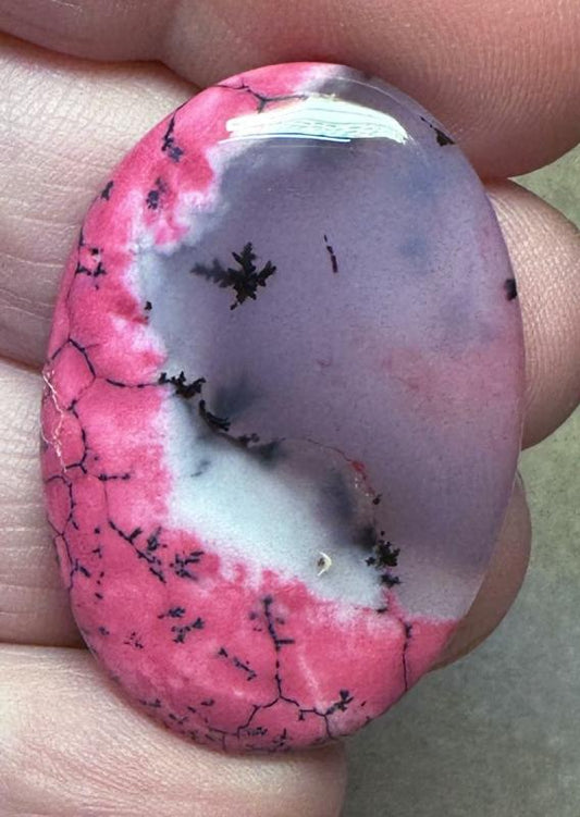 Oval 38x25mm Red Coloured Dendritic Opal Cabochon 97