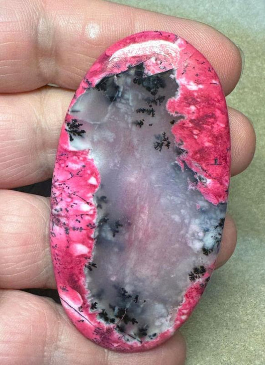 Oval 70x37mm Red Coloured Dendritic Opal Cabochon 102