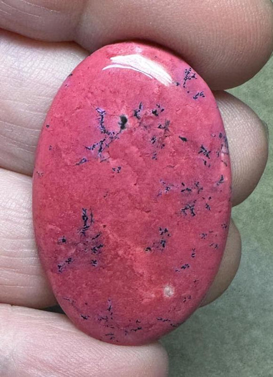 Oval 39x25mm Red Coloured Dendritic Opal Cabochon 104