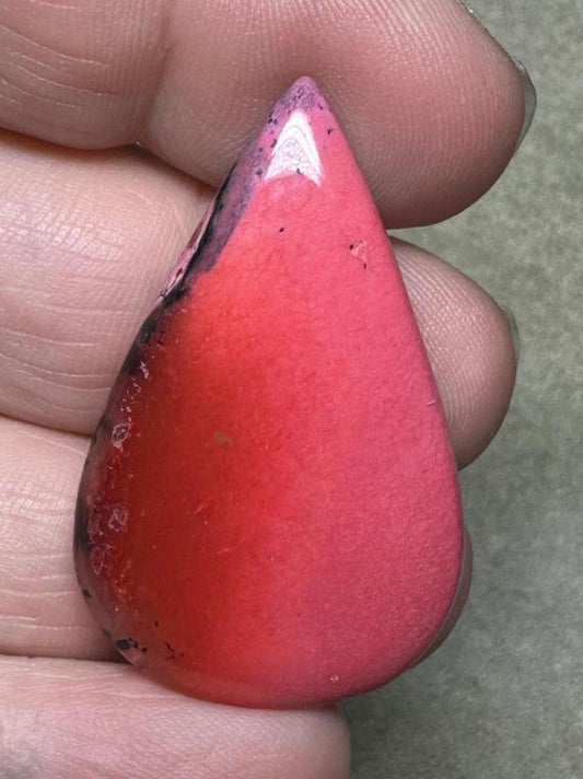 Teardrop 40x25mm Red Coloured Dendritic Opal Cabochon 109