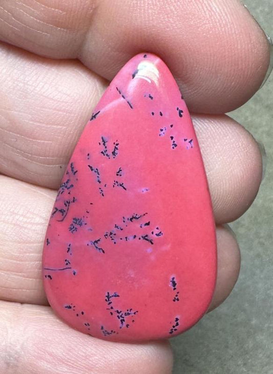 Teardrop 38x23mm Red Coloured Dendritic Opal Cabochon 111