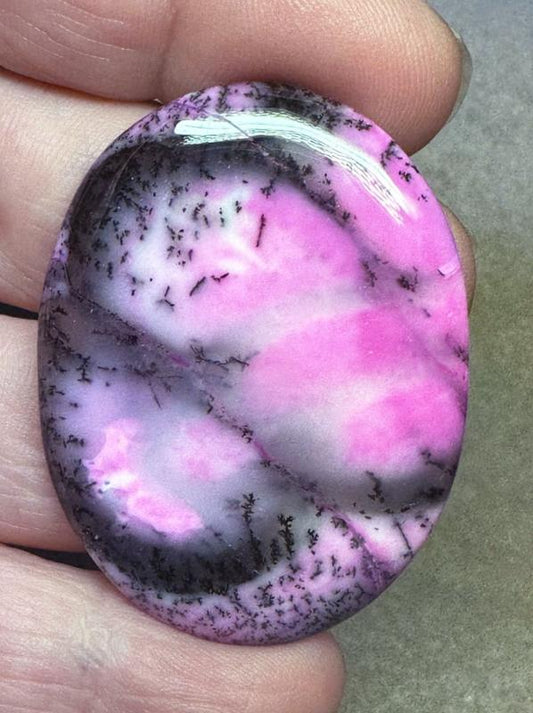 Oval 46x35mm Fuchsia Coloured Dendritic Opal Cabochon 136