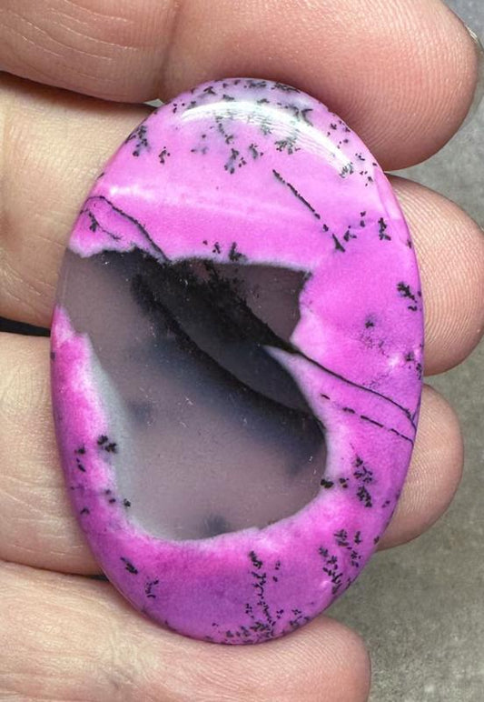 Oval 46x29mm Fuchsia Coloured Dendritic Opal Cabochon 138