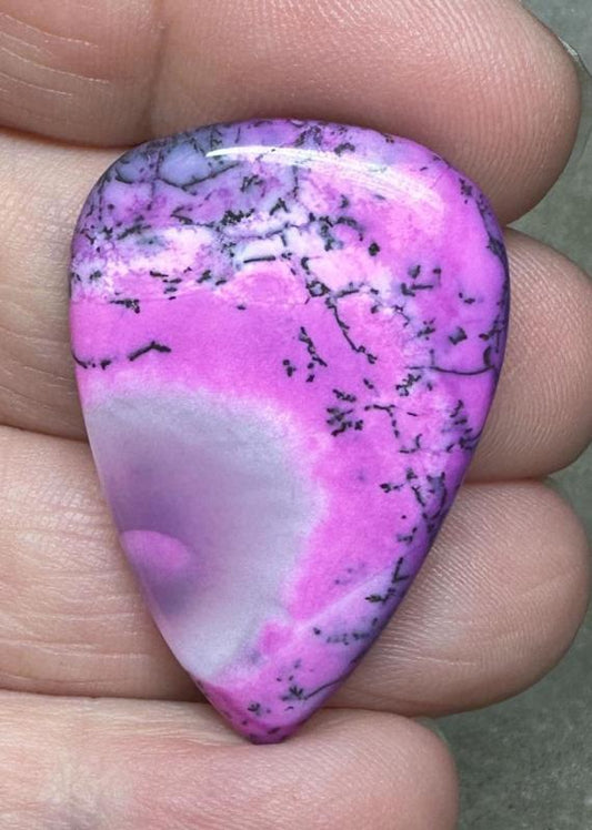 Teardrop 36x24mm Fuchsia Coloured Dendritic Opal Cabochon 141