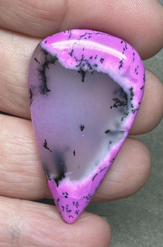 Teardrop 43x25mm Fuchsia Coloured Dendritic Opal Cabochon 142