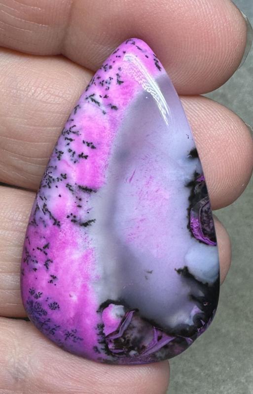 Teardrop 44x27mm Fuchsia Coloured Dendritic Opal Cabochon 144