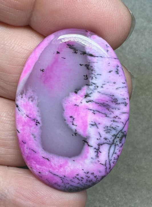 Oval 41x28mm Fuchsia Coloured Dendritic Opal Cabochon 145