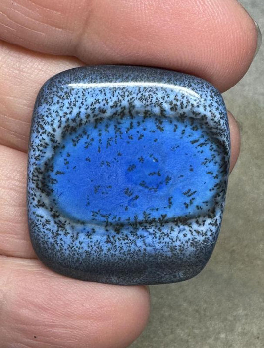 Rectangle 31x27mm Blue Coloured Dendritic Opal Cabochon 149