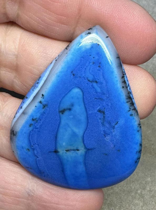 Teardrop 46x37mm Blue Coloured Dendritic Opal Cabochon 150