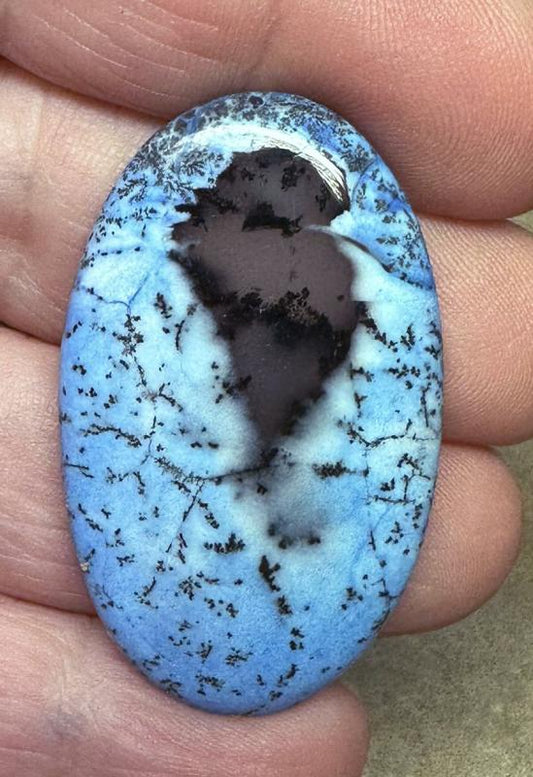 Oval 43x26mm Blue Coloured Dendritic Opal Cabochon 152